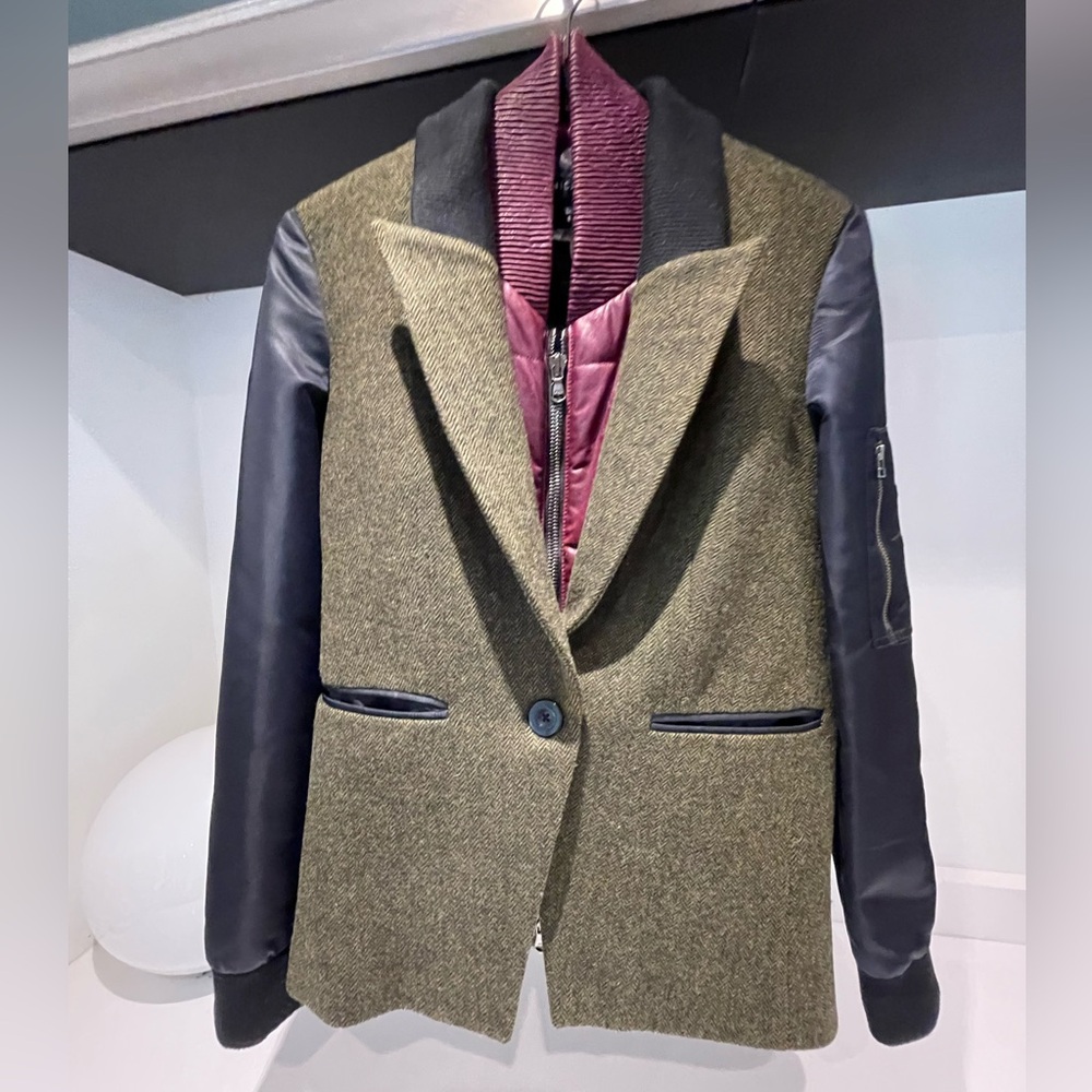 $795 RARE Veronica Beard Wisteria mixed  media Herringbone Dickey Jacket sz 0